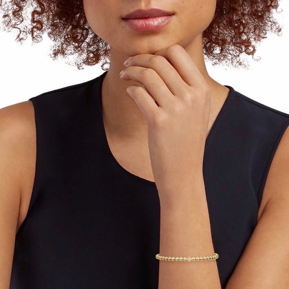 TORY BURCH • Gold Beaded Logo Stretch Bracelet - Picture 4 of 5